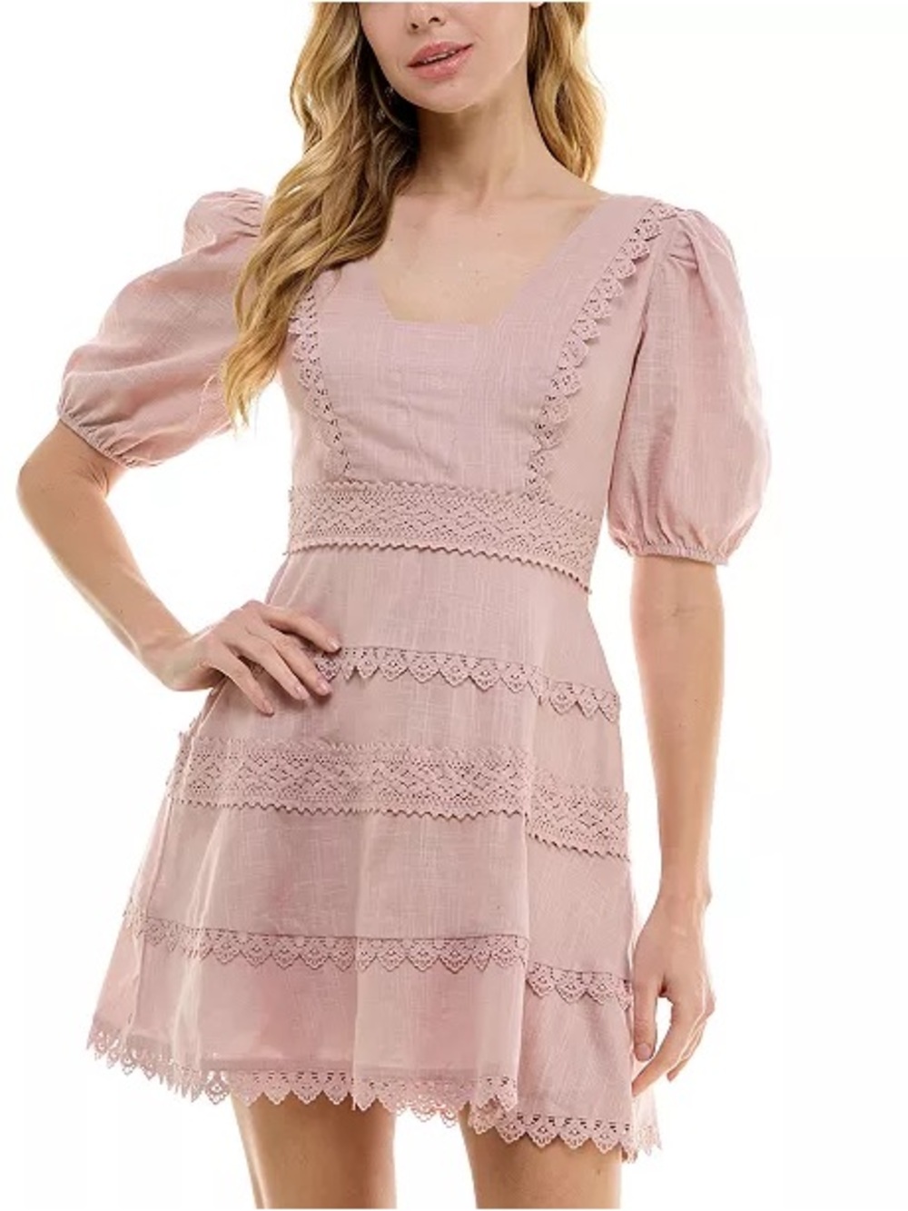 NWT Pink Tiered Mini Dress Puff Sleeve - Picture 9 of 9